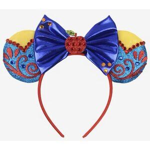 DISNEY SNOW WHITE Apple MOUSE EARS HEADBAND Hat Glitter & Crystals Bow NEW!